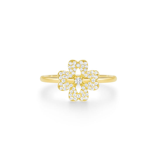 Bague fleur banche pavé